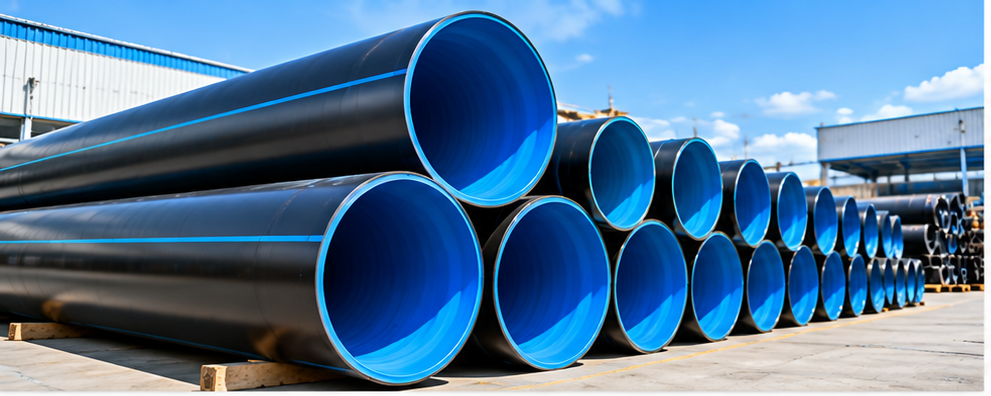 HDPE water supply pipes with blue interiors