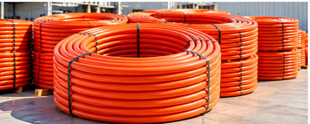 Coiled orange flexible pipes for specialized applications