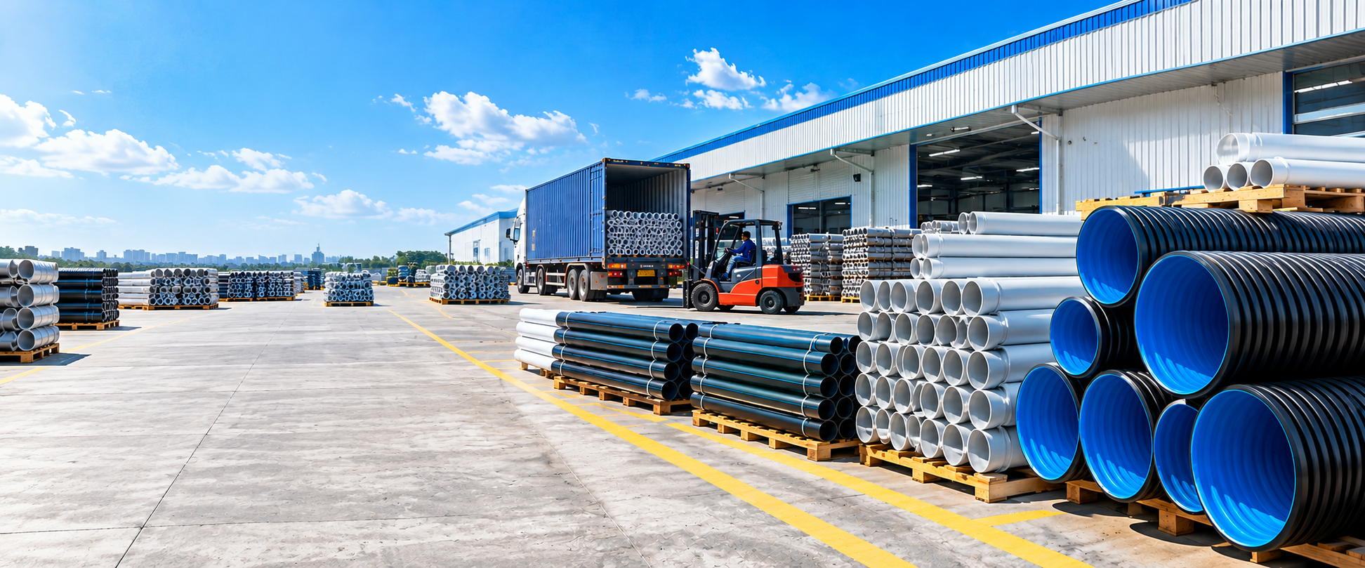 Industrial pipe storage area representing pipe supply and project procurement